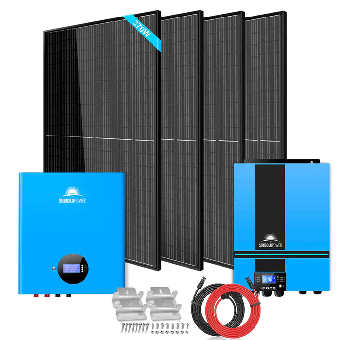 Sungold Power Off-grid Solar Kit 6500W 48VDC 120VAC 5.12kwh Powerwall Lithium Battery 4 X 370 Watts Solar Panels Sgm-655m