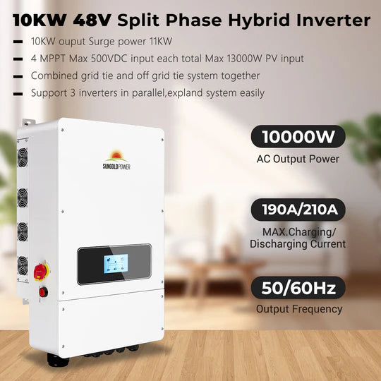 Sungold UL 10KW Hybrid Inverter 48V Split Phase Grid Feedback Batteryless