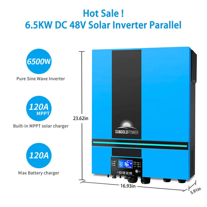 Sungold Power Off-grid Solar Kit 6500W 48VDC 120VAC 10.24kwh Powerwall Lithium Battery 6 X 370 Watts Solar Panels Sgm-6510m