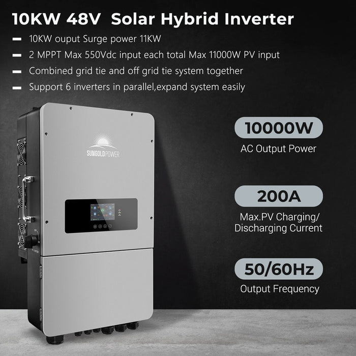 Sungold Power 10KW Hybrid Inverter 48V Split Phase Grid Feedback Batteryless