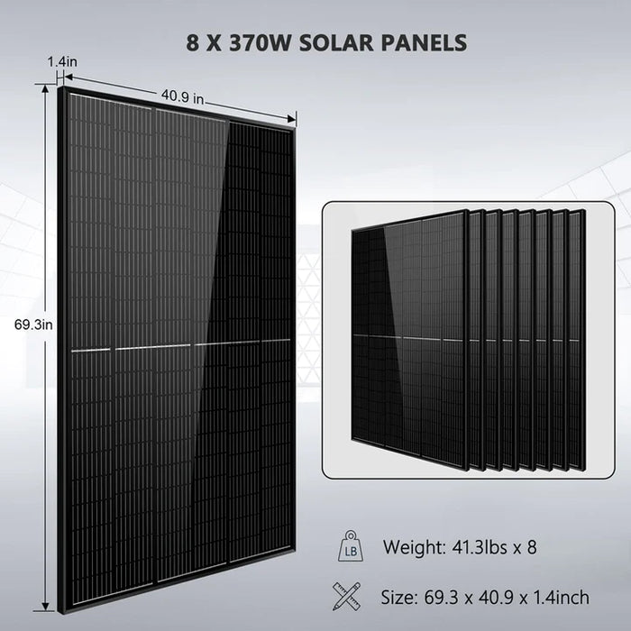 Sungold Power Off Grid Solar Kit 6000W 48VDC 120V/240V Lifepo4 10.48KWH Power Wall Lithium Battery 8 X 370 Watts Solar Panels SGR-6KL48C