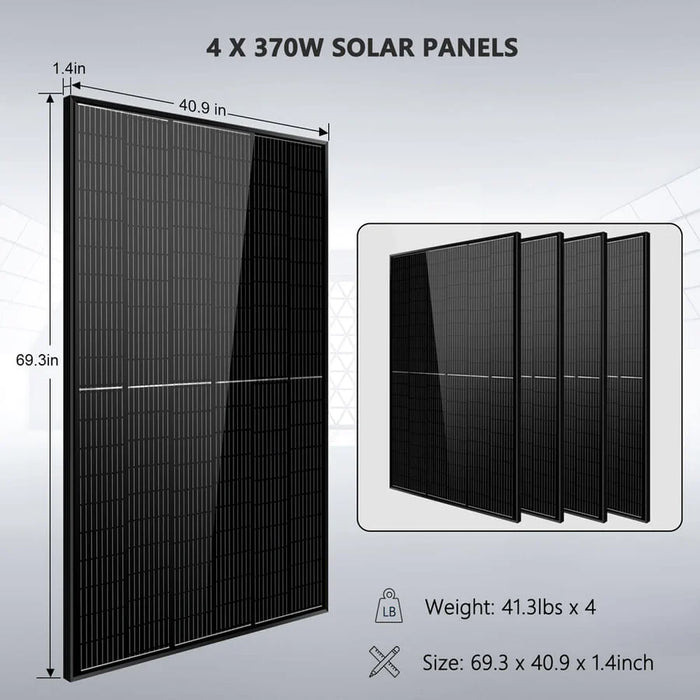 Sungold Power Off-grid Solar Kit 6500W 48VDC 120VAC 5.12kwh Powerwall Lithium Battery 4 X 370 Watts Solar Panels Sgm-655m