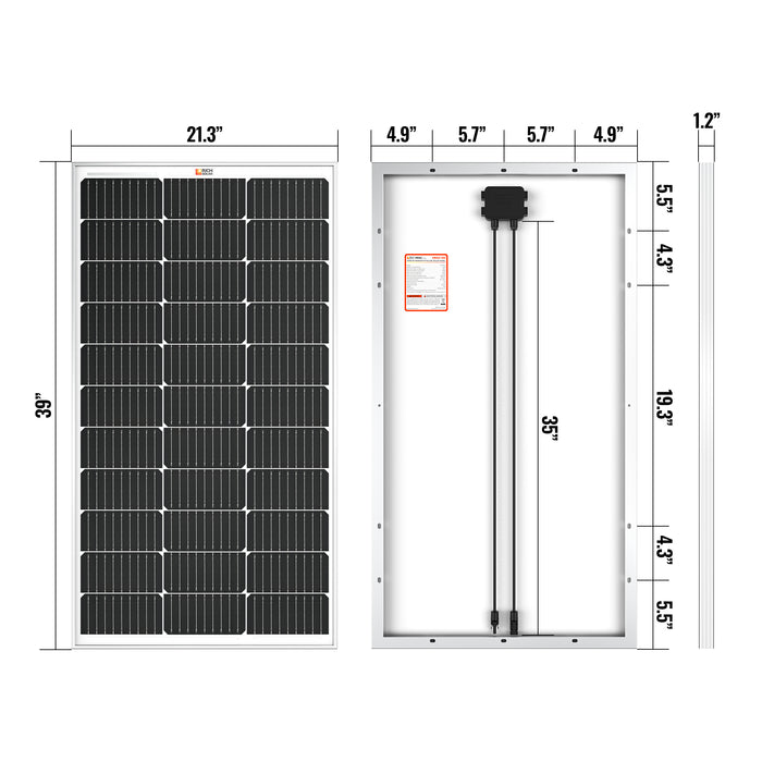 Rich Solar MEGA 100 Watt Monocrystalline Solar Panel | Best 12V Panel for VAN RVs and Off-Grid | 25-Year Output Warranty | UL Certified