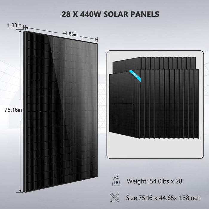 Sungold Power Hybrid Solar Kit 11.4KW 48V Split Phase 30.72KWH Lithium Battery 28 X 440 Watt Solar Panel SGH-11N3E