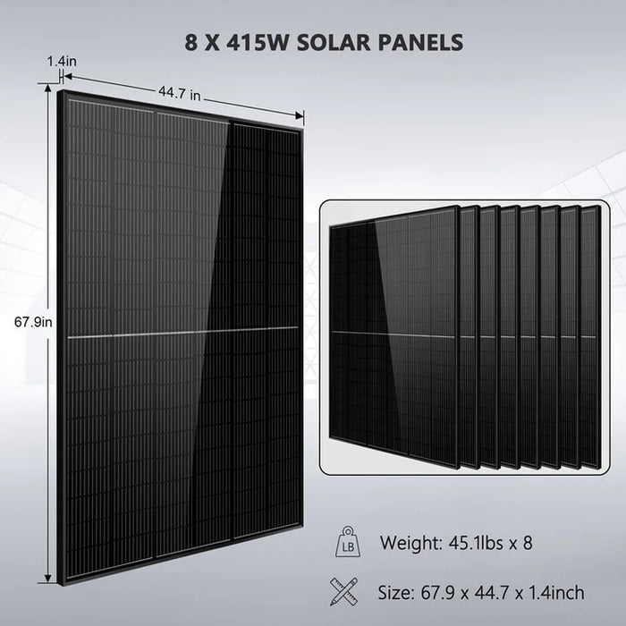 Sungold Power Off-Grid Solar Kit 8000W 48VDC 120V/240V LifePo4 10.24KWH Lithium Battery 8 X 415 Watts Solar Panels SGR- 8K10E