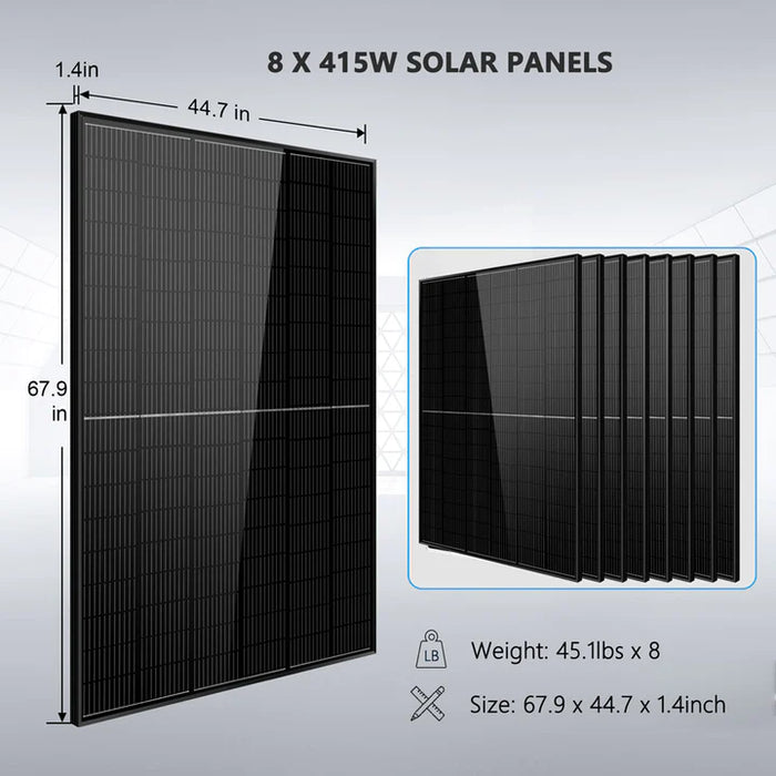 Sungold Power Off-Grid Solar Kit 6500W 48VDC 120VAC LifePo4 10.24KWH Lithium Battery 8 X 415W Solar Panels SGR-6510E