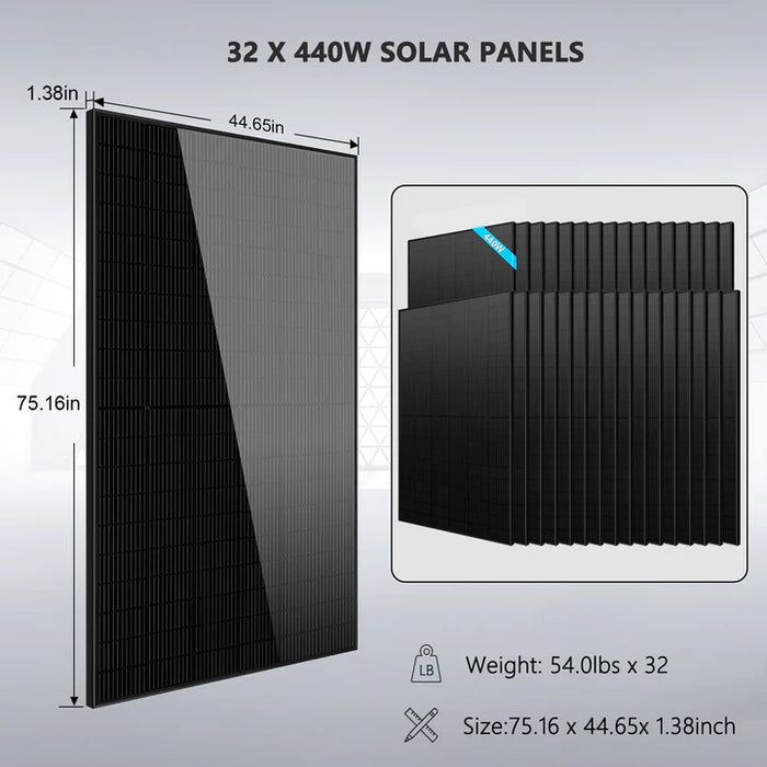 Sungold Power Off Grid Solar Kit 20kW 48VDC 120V/240V Lifepo4 30.72KWH Lithium Battery 32 X 440 Watts Solar Panels SGR-20K30E