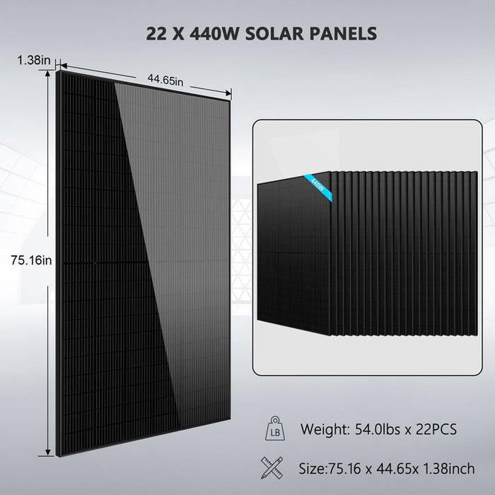 Sungold Power Off Grid Solar Kit 13000W 48VDC 120V/240KWH LiV LifePo4 25.6thium Battery 22 X 440 Watts Solar Panels SGR-13K25E