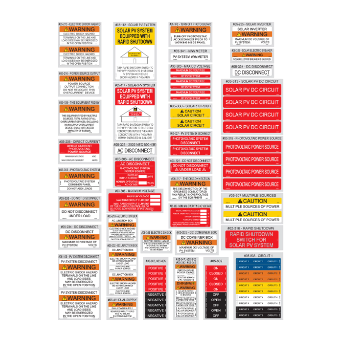 2020 NEC Solar Warning Labels - 85 Piece Value Pack