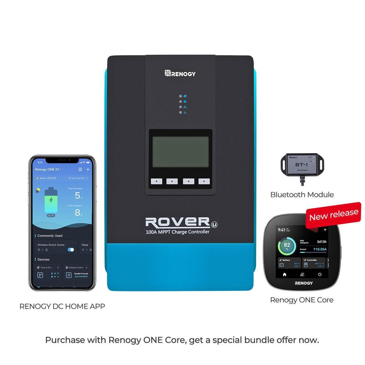 Renogy Rover 100 Amp MPPT Solar Charge Controller & BT-1 & Renogy ONE ...