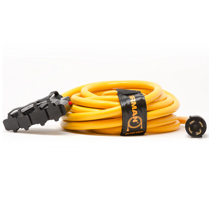 Firman 25' Heavy Duty L14-30P to (4) 5-20R Power Cord With Storage Strap