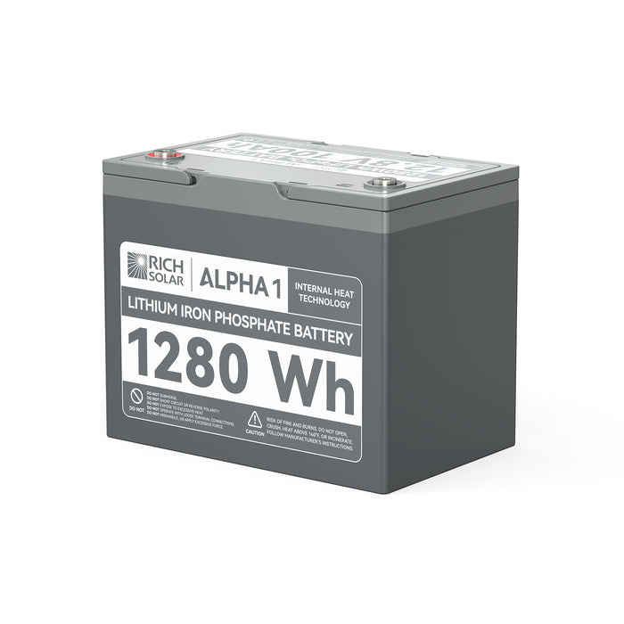 Rich Solar ALPHA 1 | 12V 100Ah LiFePO4 Battery | Powerful 12V Lithium Battery for RVs, Trailers, Vans, Boats, Off-Grid | 5,000 Lifetime Cycles | Bluetooth and Internal Heat Technology