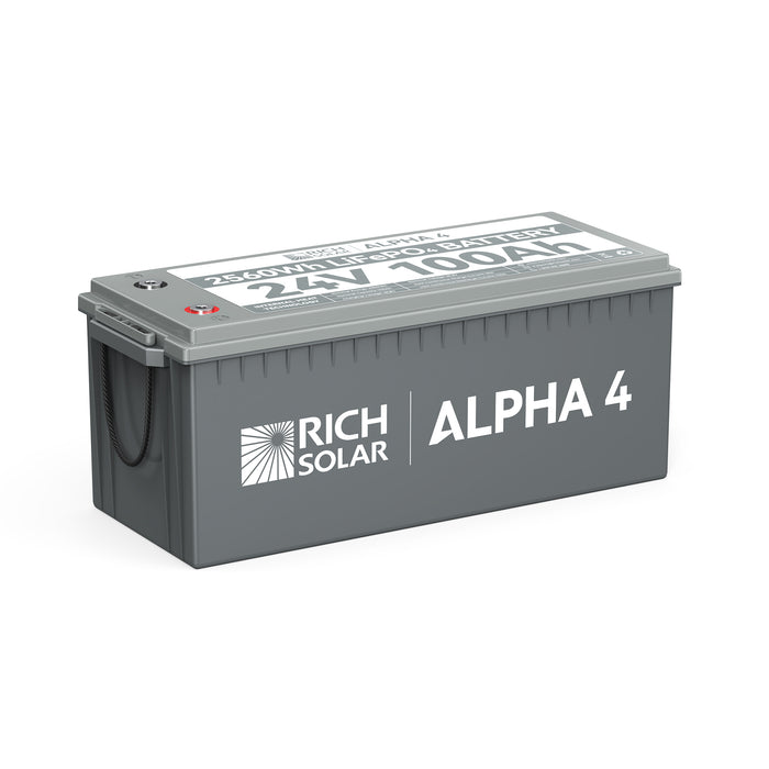 Rich Solar ALPHA 4 | 24V 100Ah LiFePO4 Battery | Powerful 24V Lithium Battery for RVs, Trailers, Vans, Boats, Off-Grid | 5,000 Lifetime Cycles | Bluetooth and Internal Heat Technology