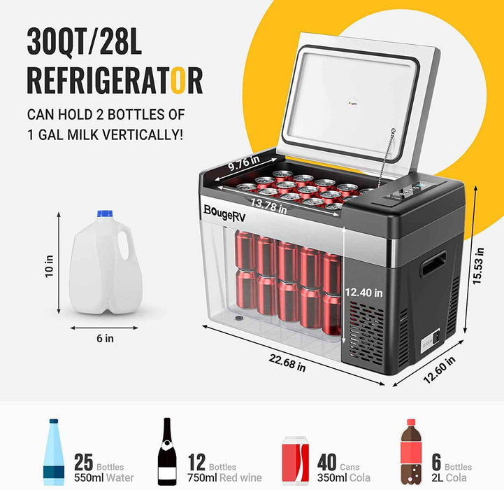 BougeRV 12V 30 Quart (28L) Portable Fridge Black