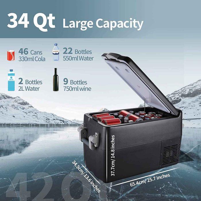 BougeRV 12V 34 Quart (32L) Portable Fridge/Refrigerator Black