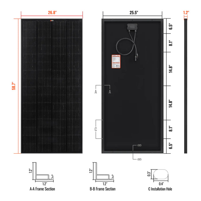 RICH SOLAR MEGA 200 Watt Monocrystalline Solar Panel | Best 12V Panel for RVs and Off-Grid | 25-Year Output Warranty | UL Certified