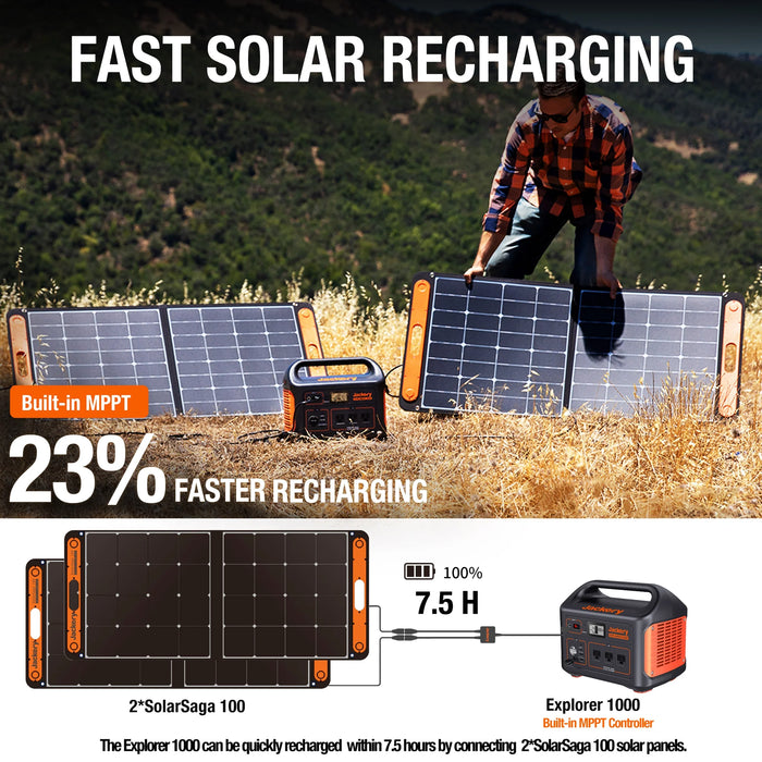 Jackery 1 x E1000 Solar Generator + 2 x SolarSaga 100W Solar Panels