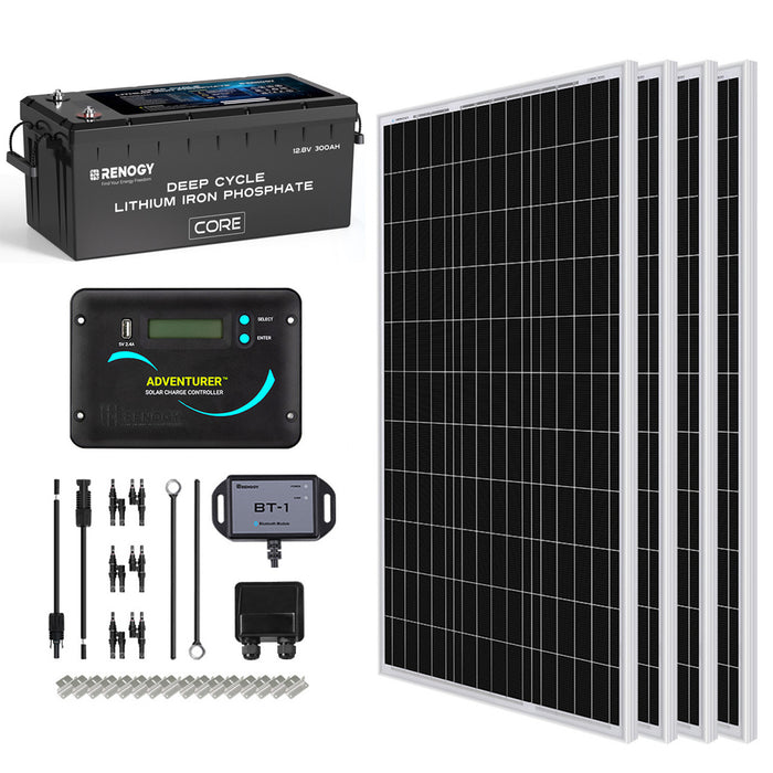 Renogy 400W 12V Solar RV Kit W/ 12V 300Ah Core Series Lithium Battery