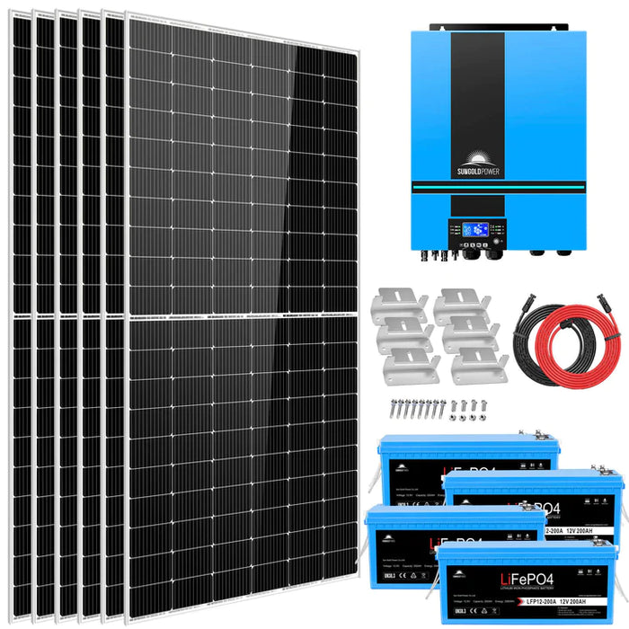 Sungold Power Complete Off Grid Solar Kit 6500W 48V 120V Output 10.24kwh Lithium Battery 2700 Watt Solar Panel Sgk-65pro