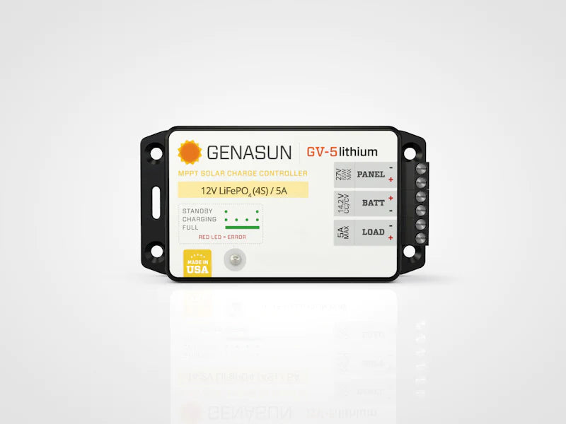 Sunforge 5 A, 14.2 V CC/CV (Float Voltage) for 4S LiFePO4, 65 W solar panel, 5 A LVD Load Output