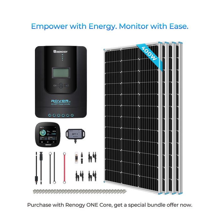 Renogy New 400 Watt 12 Volt Solar Premium Kit W/MPPT Solar Charge Controller W/Renogy ONE Core