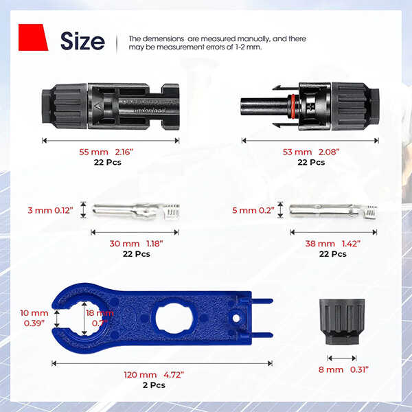 BougeRV 44PCS Solar Connector with Spanners IP67 Waterproof Male/Female