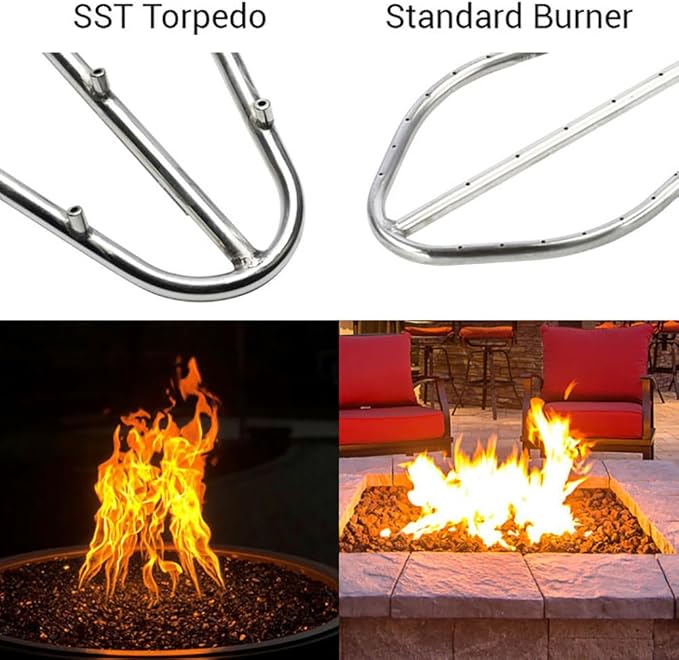 HPC Fire Stainless Steel Fire Pit H Burner Pan with Burner Included (66X16SS-H), Natural Gas, 66x16 Inches