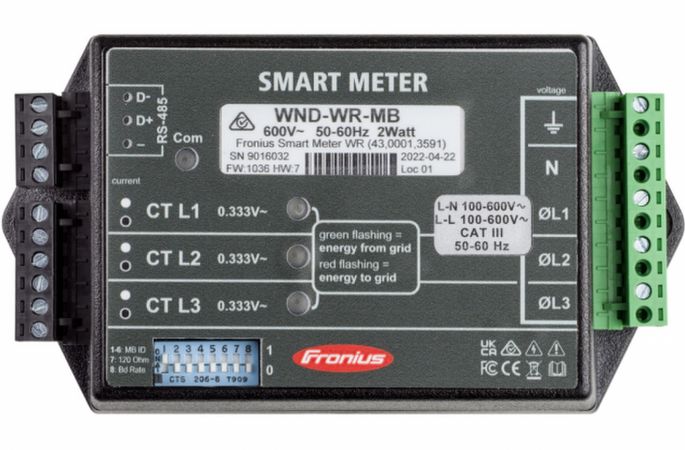 Fronius Smart Meter WR 100-600V - 3, Bidirectional Energy Meter Using Modbus RTU (RS 485)