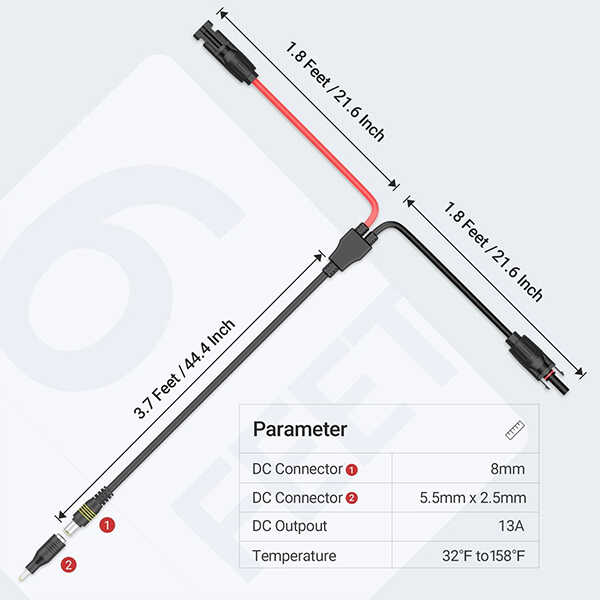 BougeRV 6Feet 14AWG Solar Connector to DC Adapter