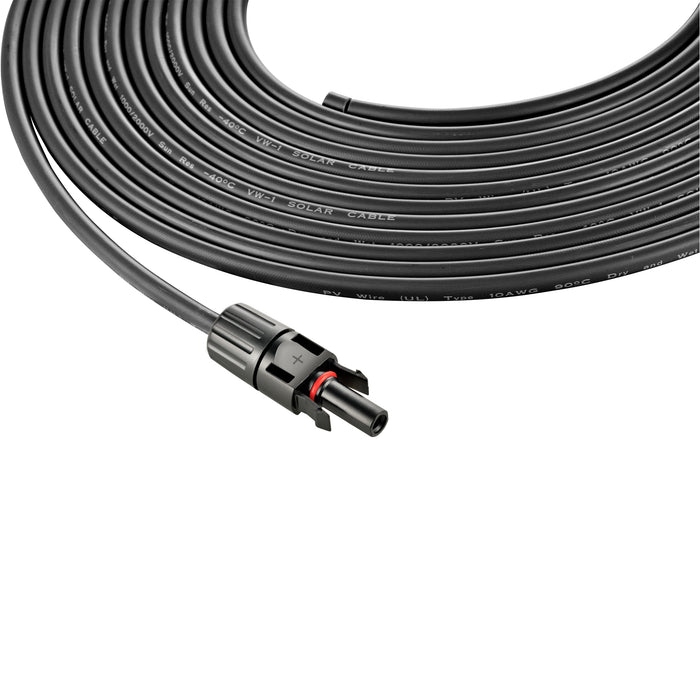 Rich Solar 10 Gauge Solar Panel Extension Cable with Male and Female Solar Connector Ends | Pair of 10AWG Red and Black Extension Wire with Connectors on Both Ends | Choose Cable Length: 10ft, 15ft, 20ft, 30ft, 50ft, 75ft, 100ft