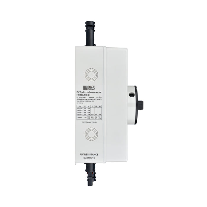 Rich Solar Solar PV DC Quick Disconnect Switch | Solar Array DC Quick Disconnect Switch | 1500 Volt 32 Amp | 2 Pole 1 String | Easy to Install Lugs | Choose Cable Length: 1ft, 2ft, 3ft, 4ft, 5ft, 6ft