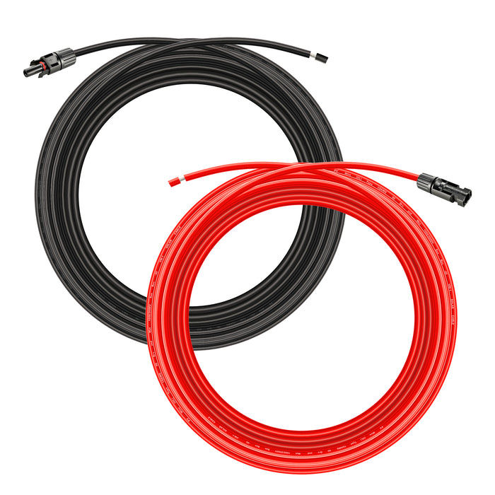 Rich Solar 10 Gauge Solar Panel Extension Cable with Male and Female Solar Connector Ends | Pair of 10AWG Red and Black Extension Wire with Connectors on Both Ends | Choose Cable Length: 10ft, 15ft, 20ft, 30ft, 50ft, 75ft, 100ft