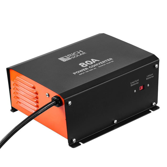 Rich Solar 80 Amp Power Converter | 80A 120V Battery Charger | Overload, Overheat, Reverse Polarity Protection | Plug and Play