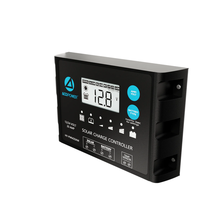 ACOPOWER 20A ProteusX Waterproof PWM Solar Charge Controller with Alligator Clips and MC4 Connectors