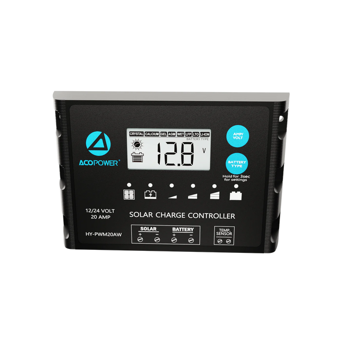 ACOPOWER 20A ProteusX Waterproof PWM Solar Charge Controller with Alligator Clips and MC4 Connectors