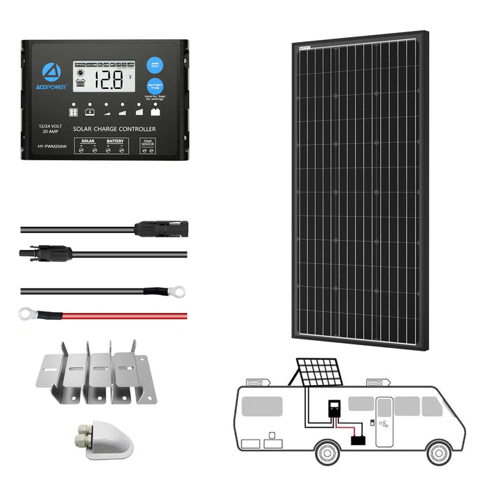 ACOPOWER Mono Solar RV Kits + MPPT / PWM Charge Controller - 100W PWM20A