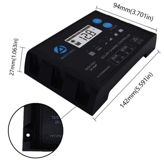 ACOPOWER Mono Solar RV Kits + MPPT / PWM Charge Controller - 100W PWM20A