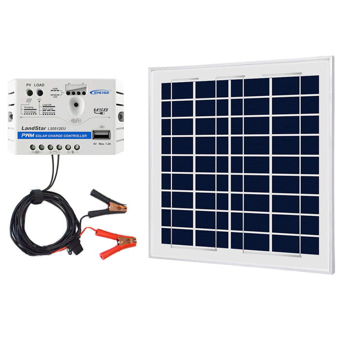 ACOPower 15W 12V Solar Charger Kit, 5A Charge Controller with Alligator Clips