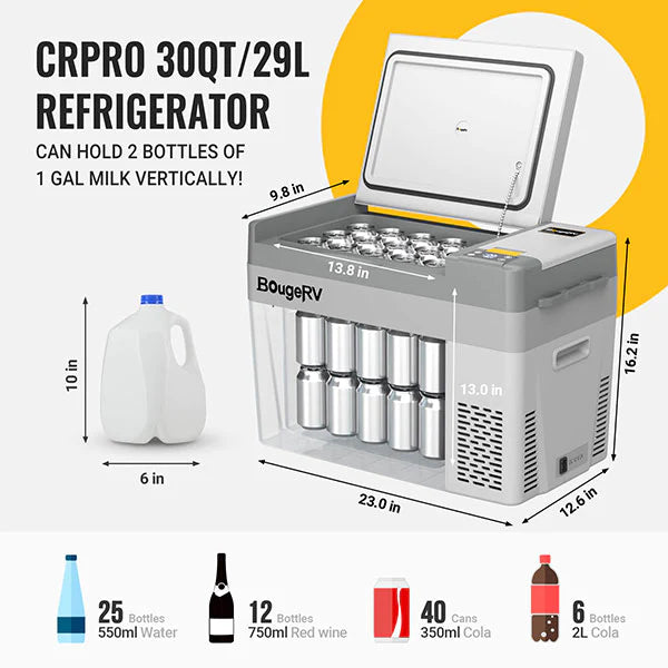 BougeRV CRPRO25 26 Quart 12V Portable Car Fridge Freezer White