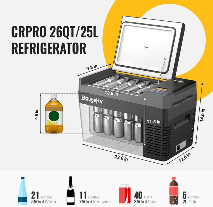 BougeRV CRPRO25 26 Quart Portable Fridge With 220Wh Power Station