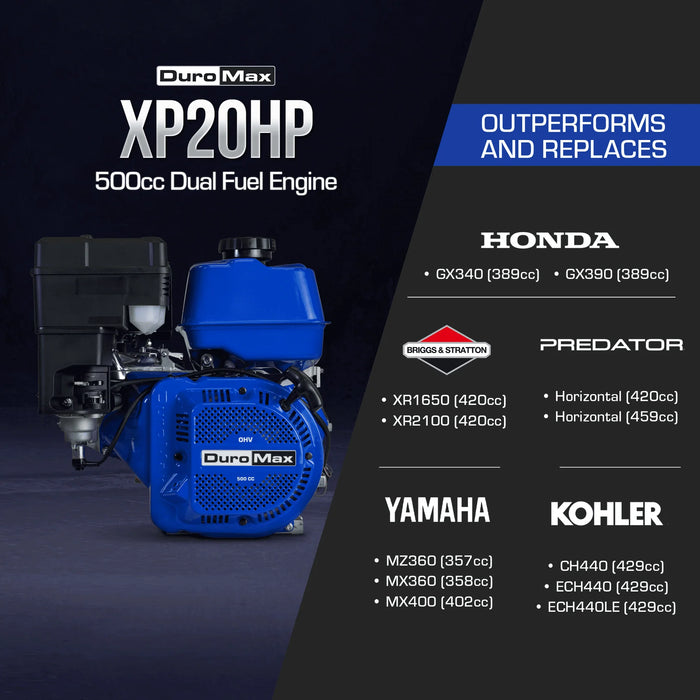 Duromax 500cc 1-Inch Shaft Recoil Start Gasoline Engine | XP20HP
