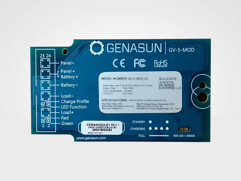 Sunforge 5 A, PCB Module, 5 A LVD Load Output, dual firmware with Custom Voltage Lead-Acid or Lithium