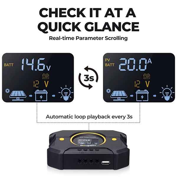 BougeRV Li 20A PWM Solar Charge Controller 12V 24V