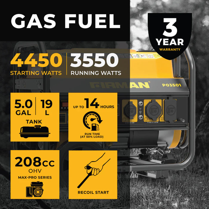 Firman Gas Portable Generator 4450W Recoil Start 120V