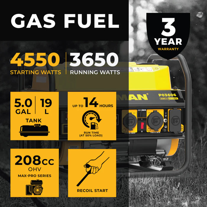 Firman Gas Portable Generator 4550W Recoil Start 120/240V