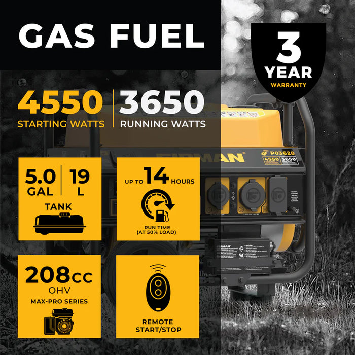 Firman Gas Portable Generator 4550W Remote Start with CO Alert