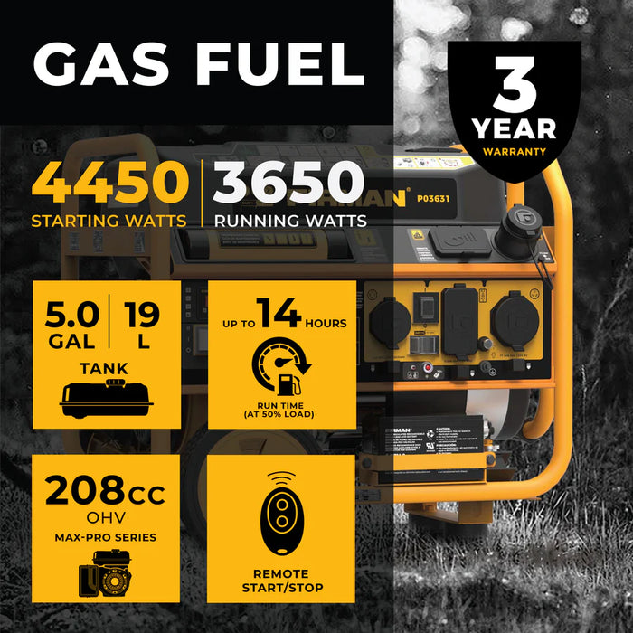 Firman Gas Portable Generator 4550W Remote Start 120/240V with CO alert