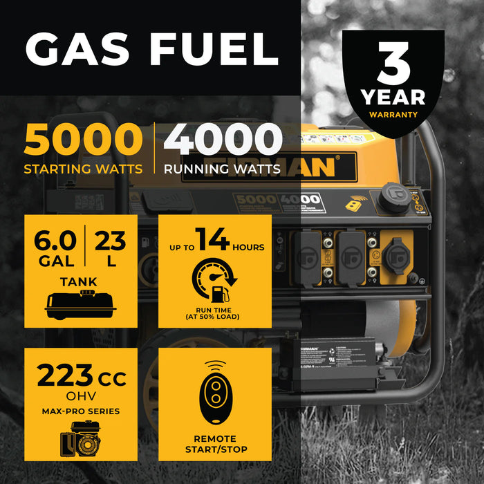 Firman Gas Portable Generator 5000W Remote Start 120V