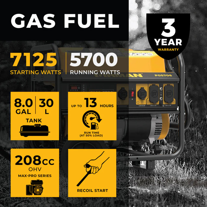 Firman Gas Portable Generator 7125W Recoil Start 120/240V