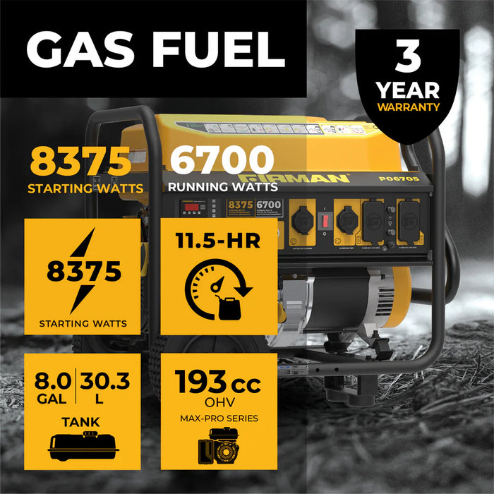 Firman Gas Portable Generator 8350W Recoil Start 120/240V With CO Alert